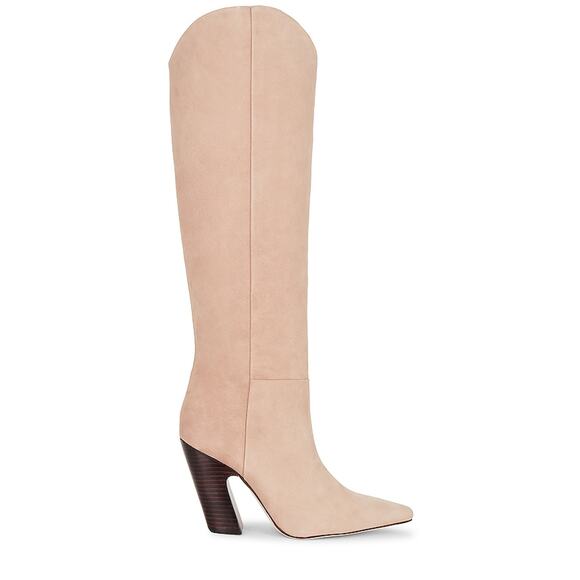 A'Mmonde Atelier 'Daria' Tan Suede Leather Wood Heel Boot Size 6.5 - Picture 1 of 5
